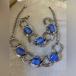 Blue Acrylic Stones Chunky Necklace & Bracelet Jewelry Set‎